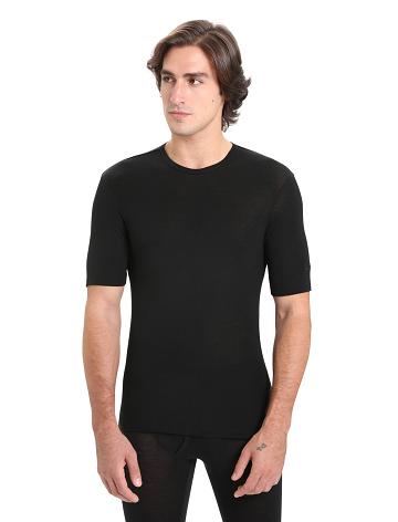 Black Men's Icebreaker Merino 175 Everyday Short Sleeve Crewe Thermal Top Base Layers | USA 1378HAPK